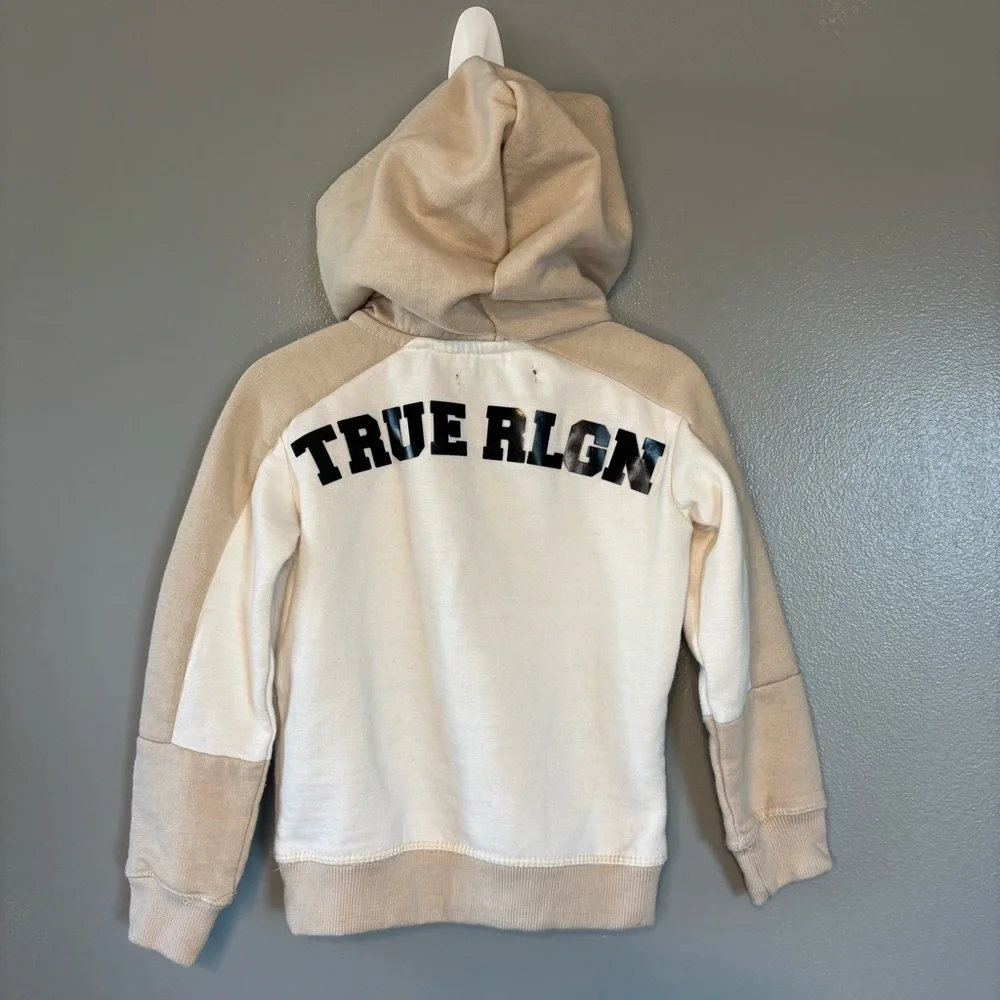 True Religion Kids 3T Quarter Zip Hoodie White Tan Color Block Toddler